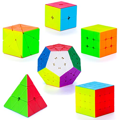 Coolzon Speed Cube Set,Puzzle Cube, 6 Pack Magic Cubes 2x2x2 3x3x3 4x4x4 Pyraminx Megaminx Skewb Smoothly Stickerless Magic Cubes Puzzle Cube Toy for Kids & Adults