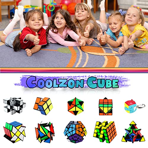 Coolzon Speec Cube Set, 10 Pack Magic Cubes Bundle 2x2 4x4 Pyraminx Megaminx Mirror Fenghuolun Axis Fisher Skewb Keychain Mini 3x3, Easy Turning 3D Puzzle Games Toy for Kids Adults
