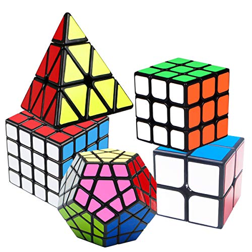 5 Pack Speed Cube Set, 2x2 3x3 4x4 Pyraminx Pyramid Megaminx Puzzle Cube Toy