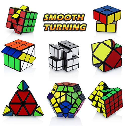 8 Pack Rubix Cube Set3D Puzzle 2x2 + 3x3 + 4x4 + Pyraminx + Megaminx + Mirror + Skewb + Fenghuolun Speed Cube Magic Toys for Kids & Adults
