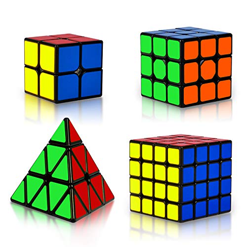 Coolzon 4 Pack Rubix Cube Set, Magic Speed Cube Bundle 2x2 3x3 4x4 Pyraminx Pyramid