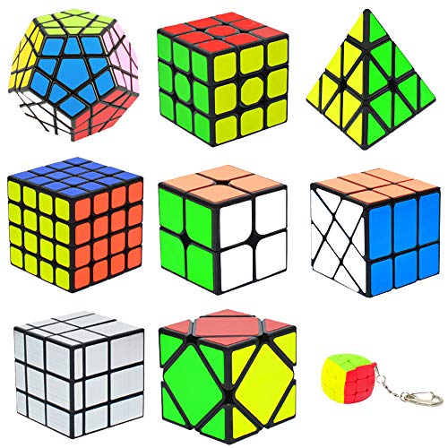 9 Pack Speed Cube Set Pyraminx Pyramid + 2x2 + 3x3 + 4x4 + Megaminx + Mirror + Mini 3x3 + Skewb + Fenghuolun Puzzle Cube Toy Gift for Kids & Adults