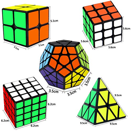 5 Pack Speed Cube Set, 2x2 3x3 4x4 Pyraminx Pyramid Megaminx Puzzle Cube Toy