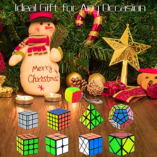 9 Pack Speed Cube Set Pyraminx Pyramid + 2x2 + 3x3 + 4x4 + Megaminx + Mirror + Mini 3x3 + Skewb + Fenghuolun Puzzle Cube Toy Gift for Kids & Adults